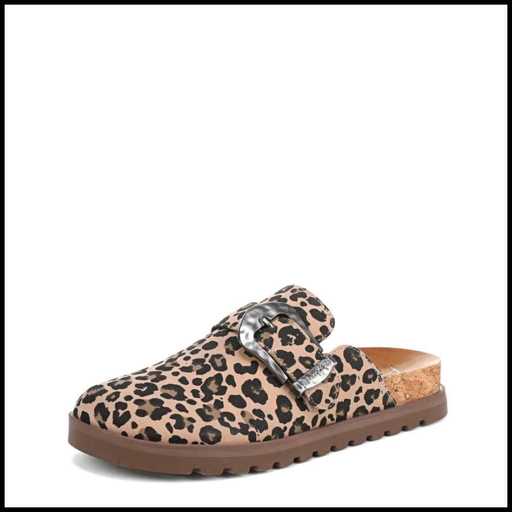 Women's Casual Slip-On Mule with Decorative Buckle, Faux Leather